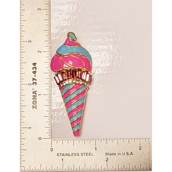 We Want Ice Cream Cone Brooch with Enamel and Rhinestones - Picture 2 of 2